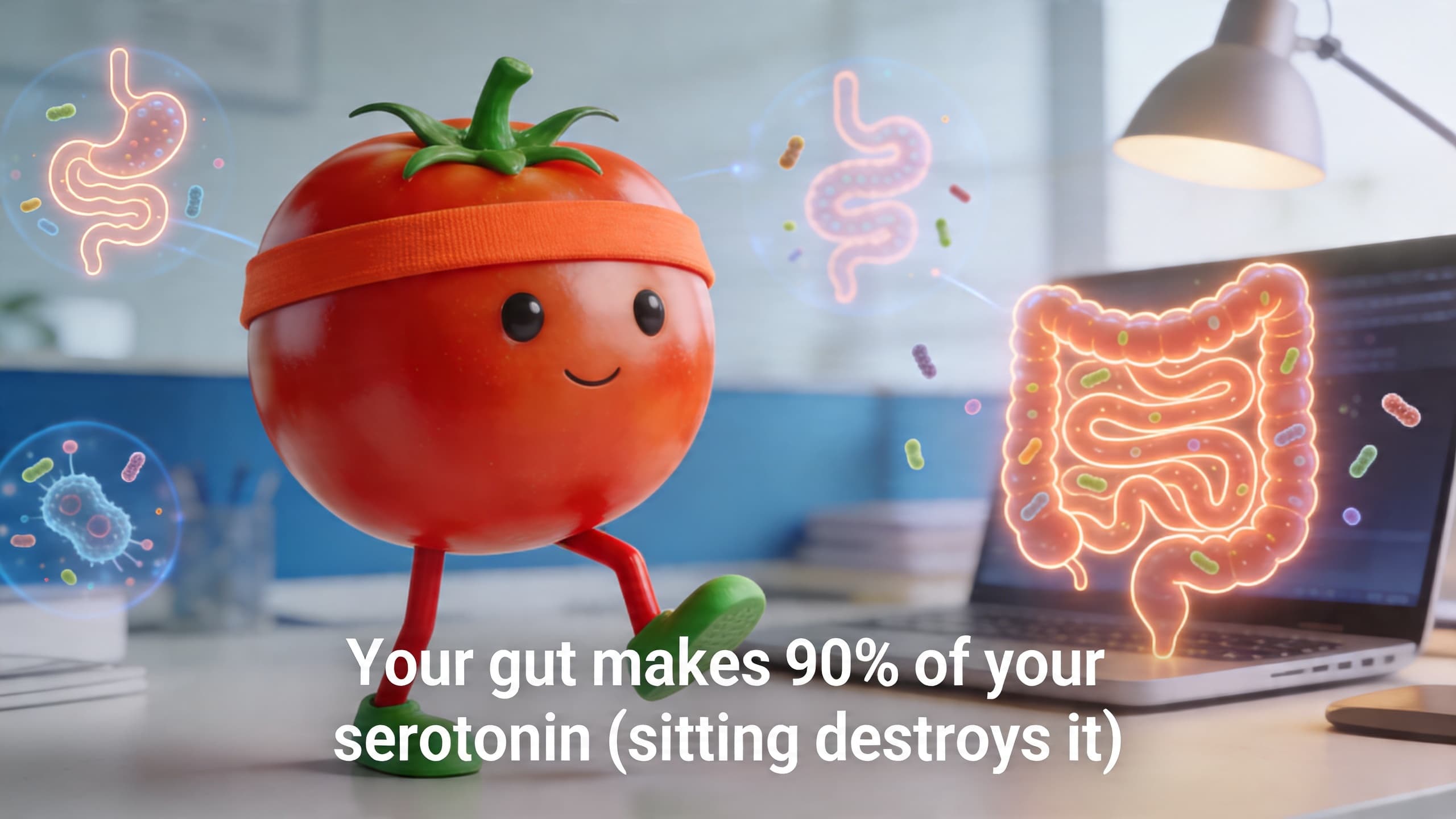 Your gut makes 90% of your serotonin (sitting destroys it)